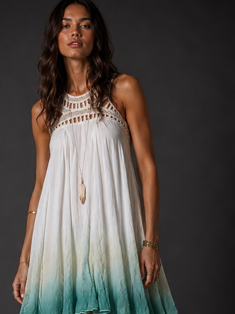 Free People Crochet Ombré Mini Dress Boho